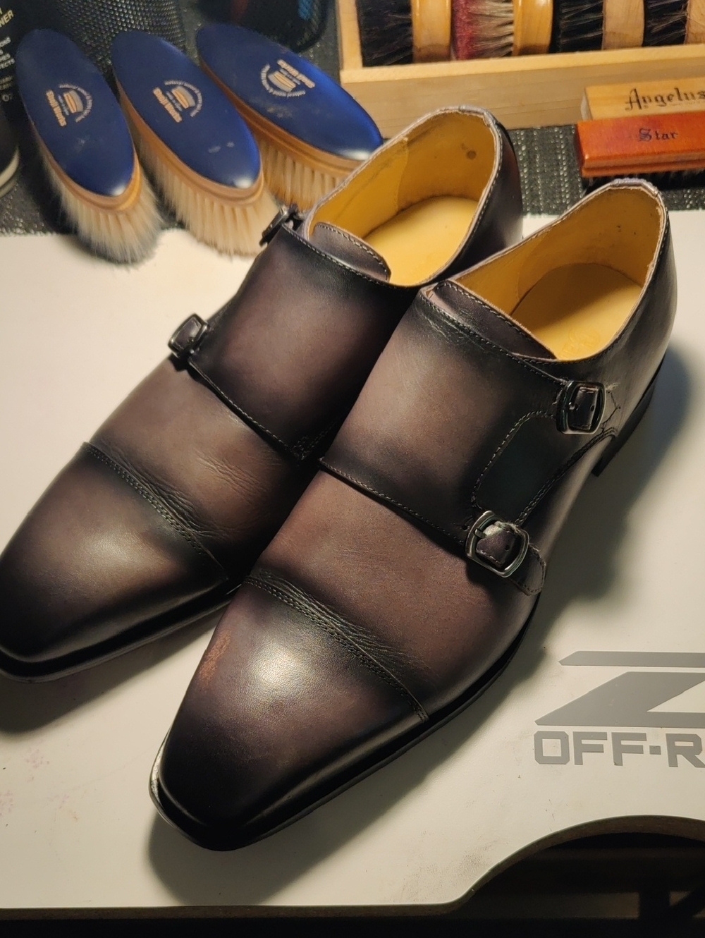 Classic Double Monk Strap Oxfords in Dark Brown